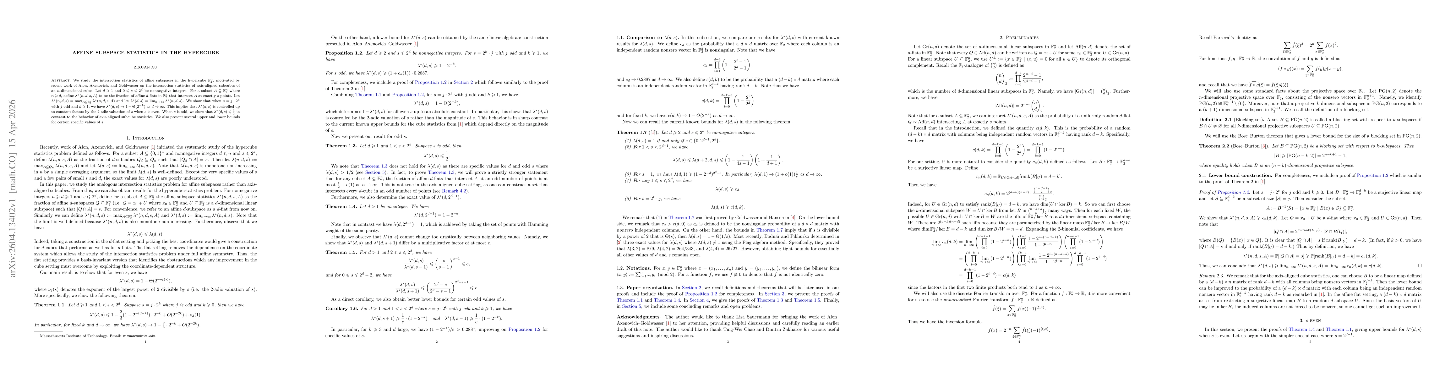 Thumbnail for Affine Subspace Statistics in the Hypercube