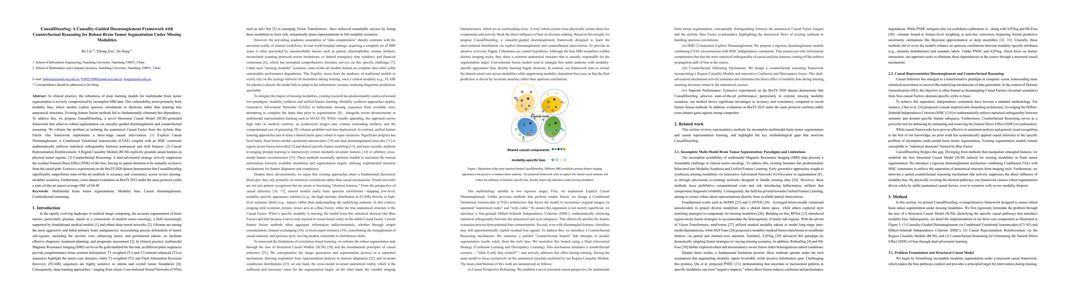 Thumbnail for CausalDisenSeg: A Causality-Guided Disentanglement Framework with Counterfactual Reasoning for Robust Brain Tumor Segmentation Under Missing Modalities