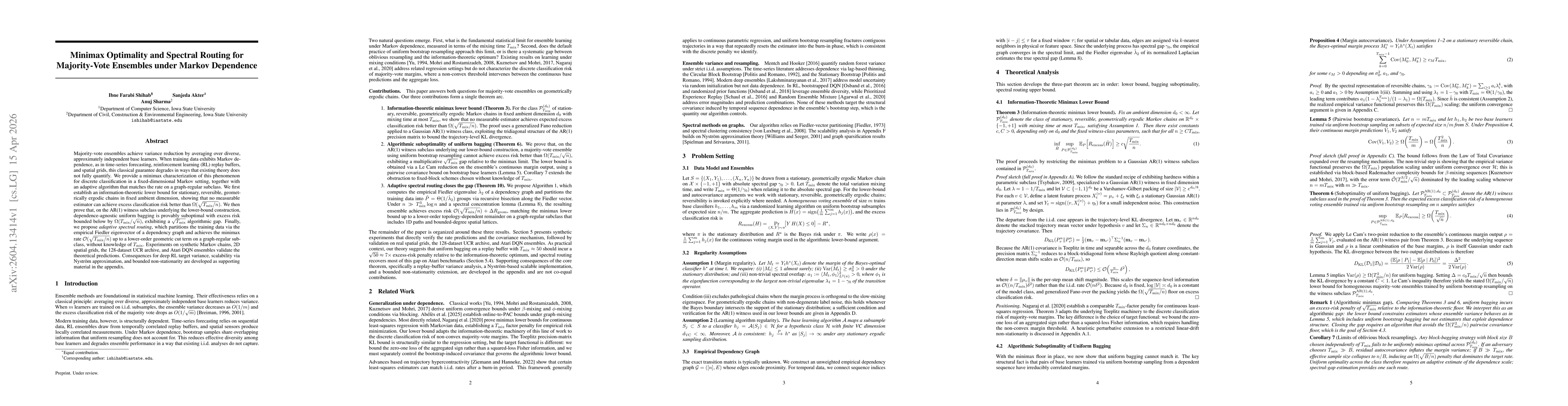 Thumbnail for Minimax Optimality and Spectral Routing for Majority-Vote Ensembles under Markov Dependence