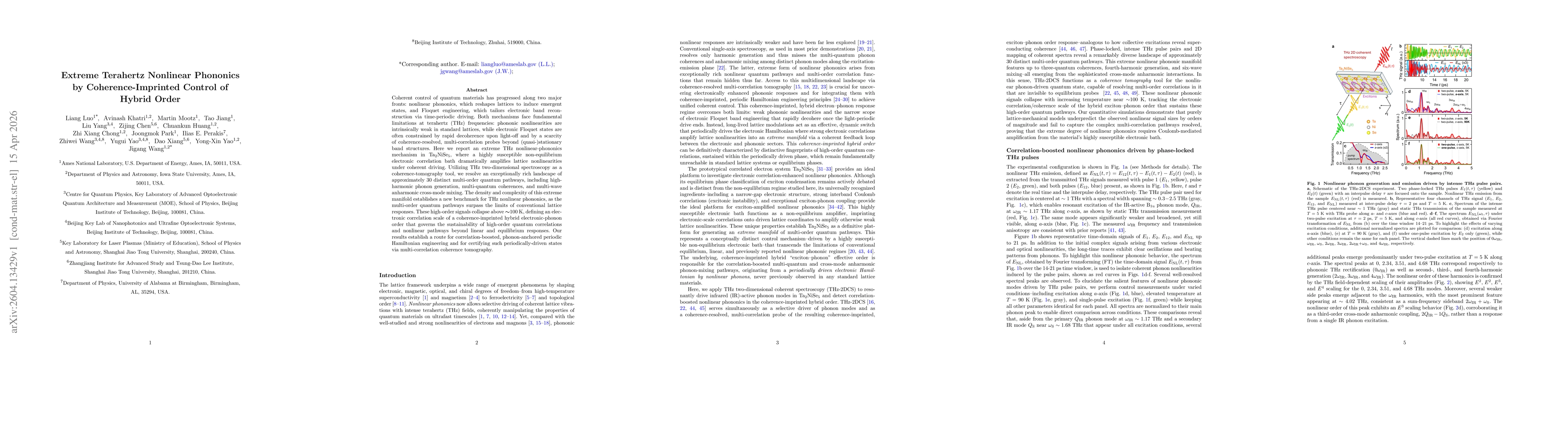Thumbnail for Extreme Terahertz Nonlinear Phononics by Coherence-Imprinted Control of Hybrid Order
