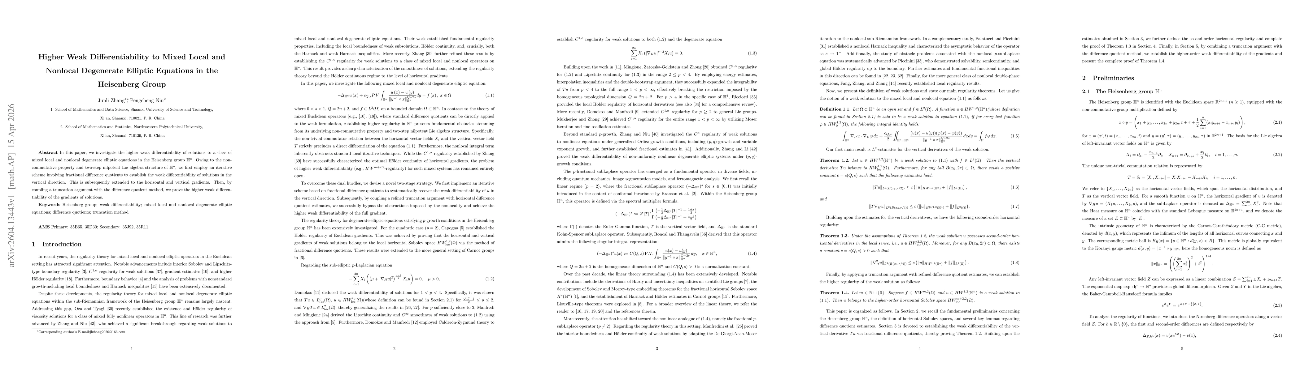 Thumbnail for Higher Weak Differentiability to Mixed Local and Nonlocal Degenerate Elliptic Equations in the Heisenberg Group