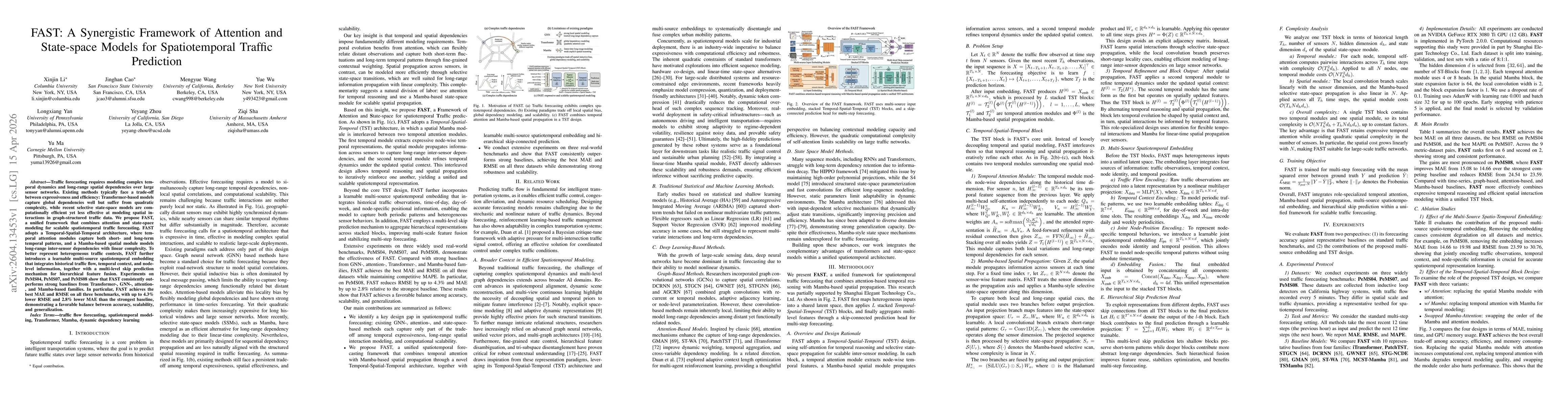 Thumbnail for FAST: A Synergistic Framework of Attention and State-space Models for Spatiotemporal Traffic Prediction