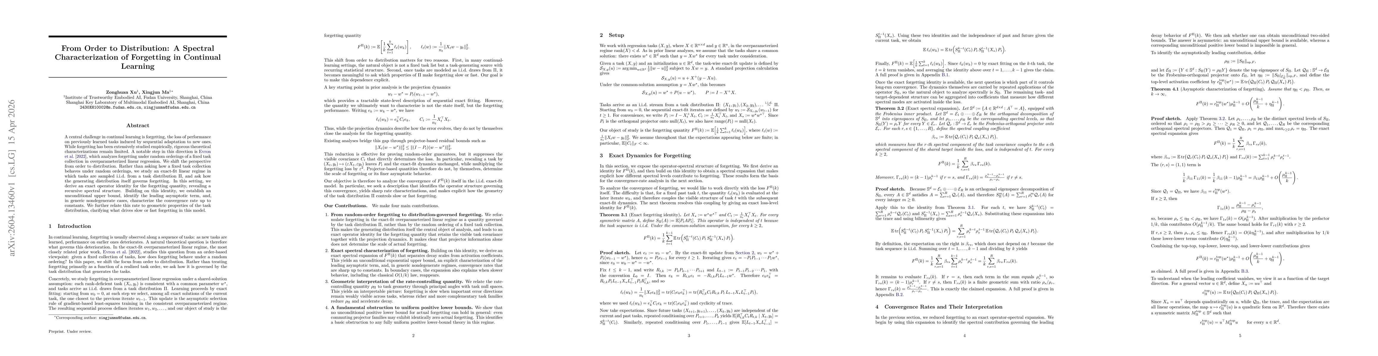 Thumbnail for From Order to Distribution: A Spectral Characterization of Forgetting in Continual Learning
