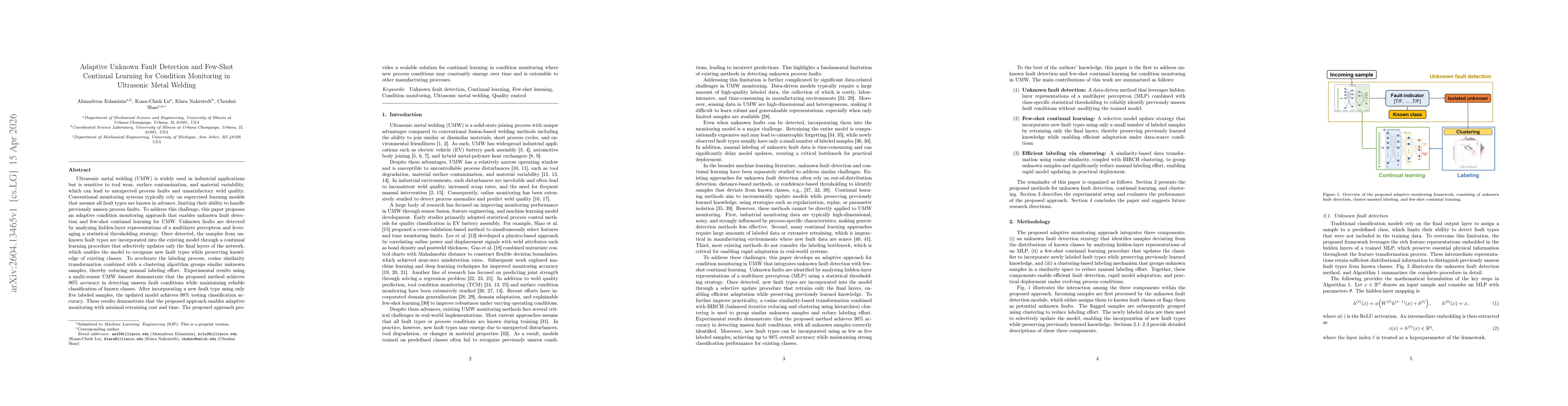 Thumbnail for Adaptive Unknown Fault Detection and Few-Shot Continual Learning for Condition Monitoring in Ultrasonic Metal Welding