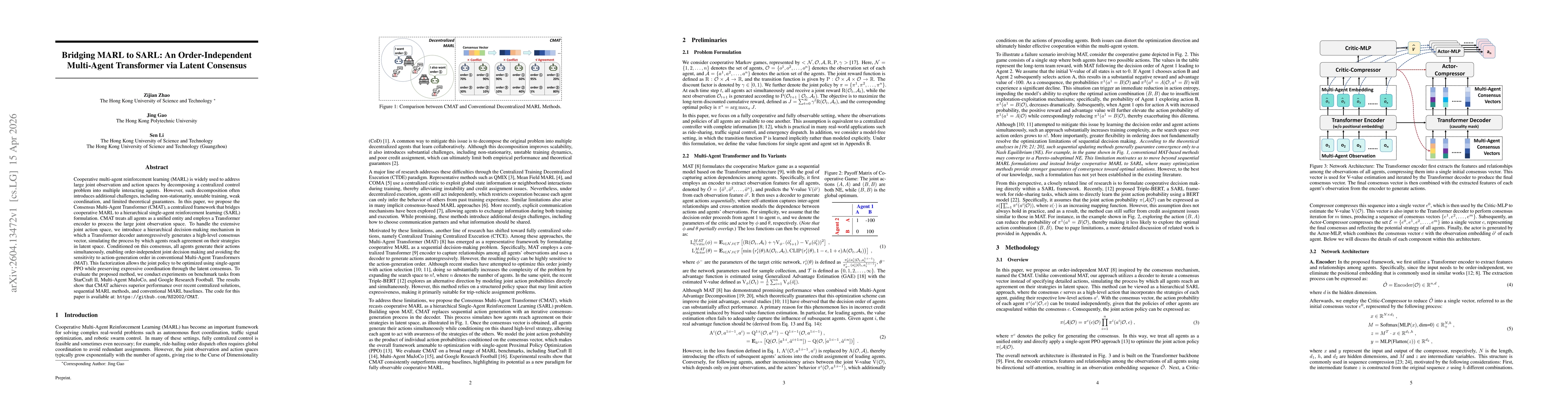 Thumbnail for Bridging MARL to SARL: An Order-Independent Multi-Agent Transformer via Latent Consensus