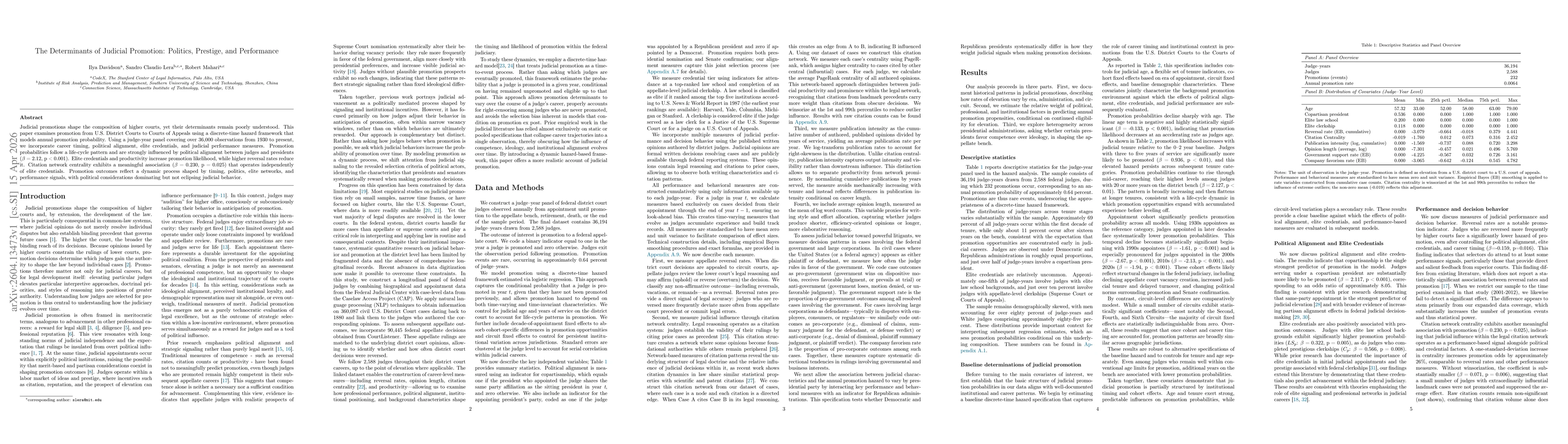 Thumbnail for The Determinants of Judicial Promotion: Politics, Prestige, and Performance