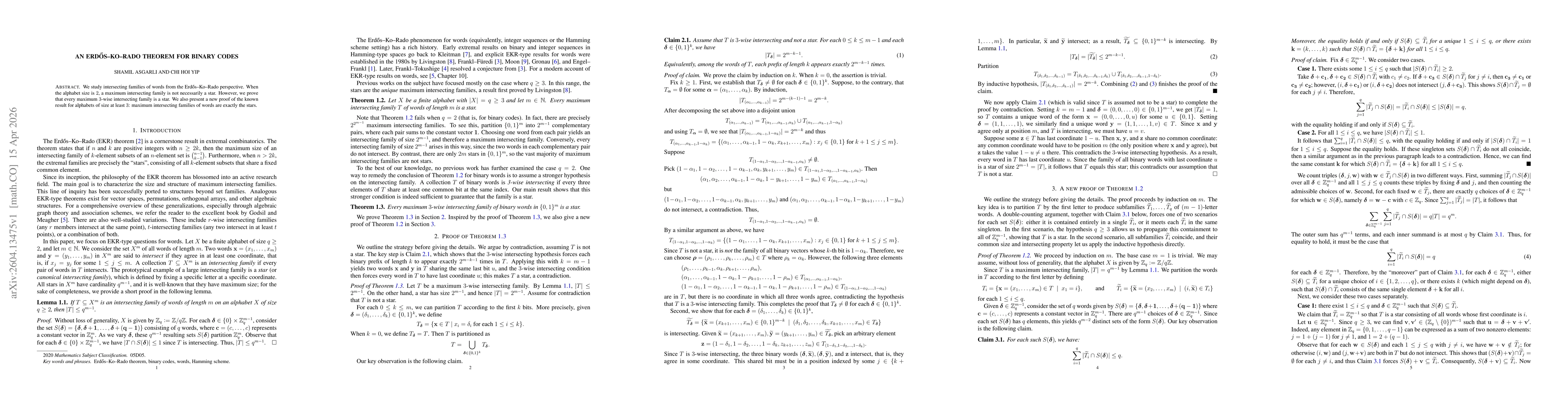 Thumbnail for An Erdős-Ko-Rado theorem for binary codes