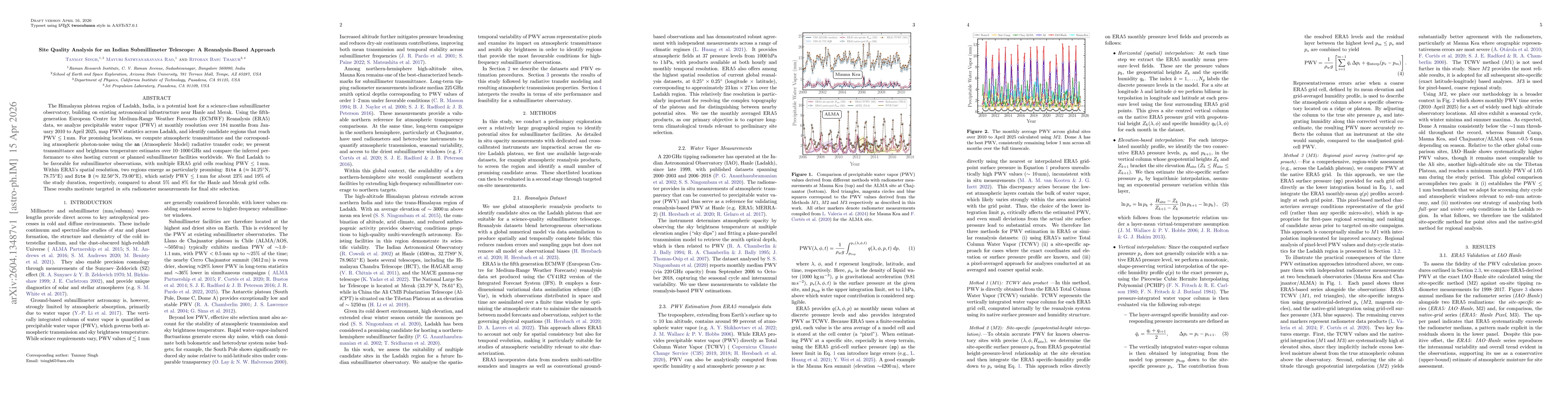 Thumbnail for Site Quality Analysis for an Indian Submillimeter Telescope: A Reanalysis-Based Approach