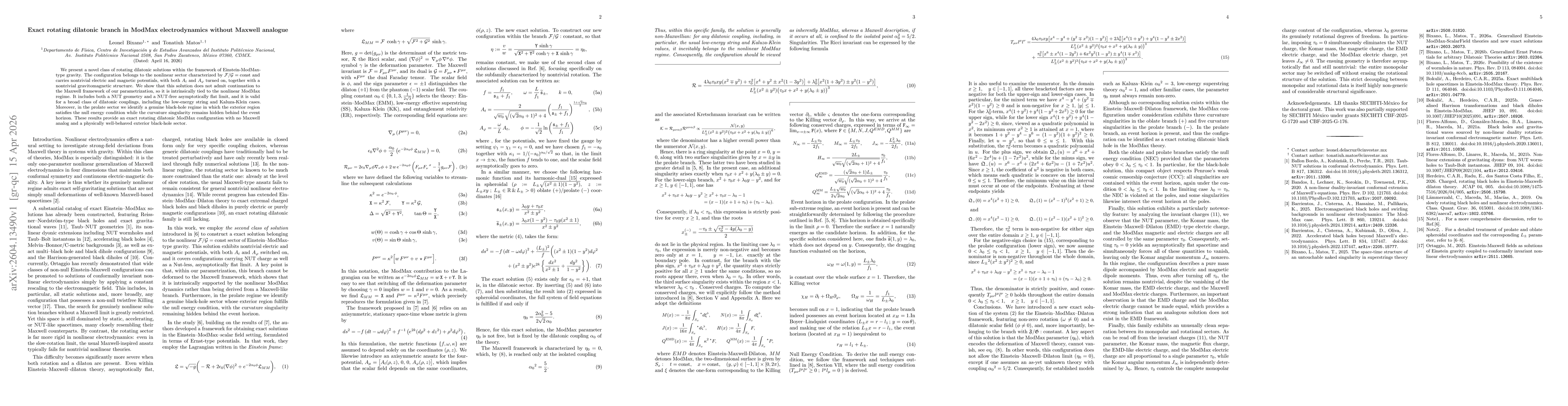 Thumbnail for Exact rotating dilatonic branch in ModMax electrodynamics without Maxwell analogue