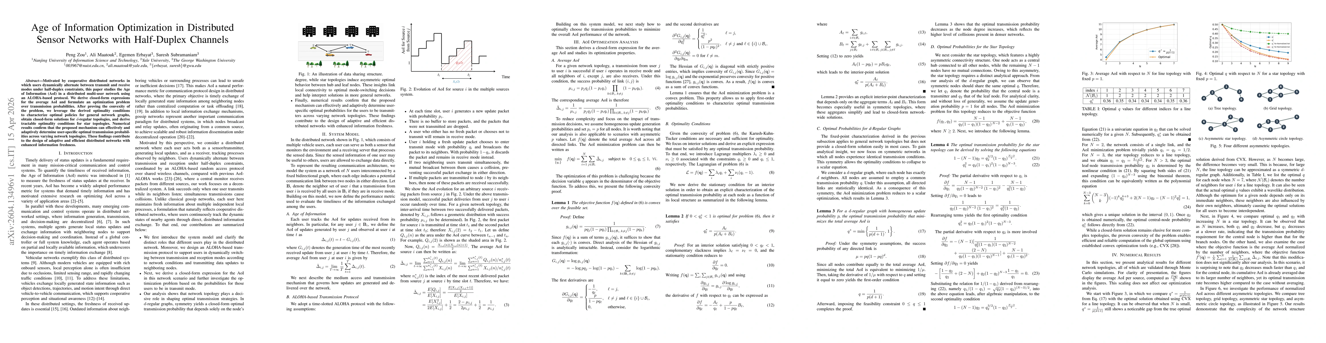 Thumbnail for Age of Information Optimization in Distributed Sensor Networks with Half-Duplex Channels