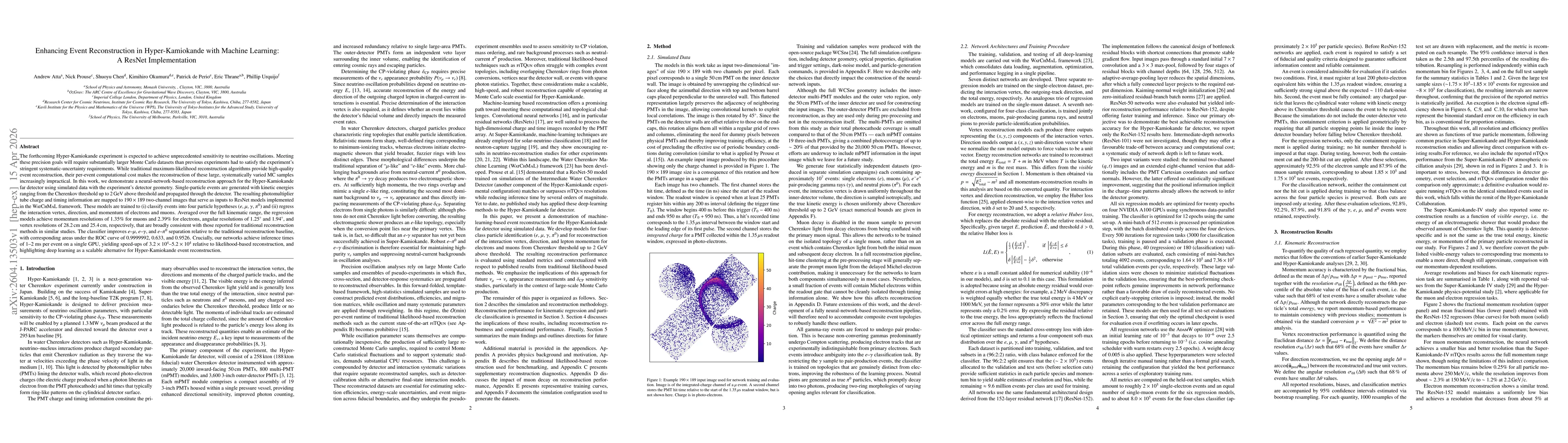 Thumbnail for Enhancing Event Reconstruction in Hyper-Kamiokande with Machine Learning: A ResNet Implementation