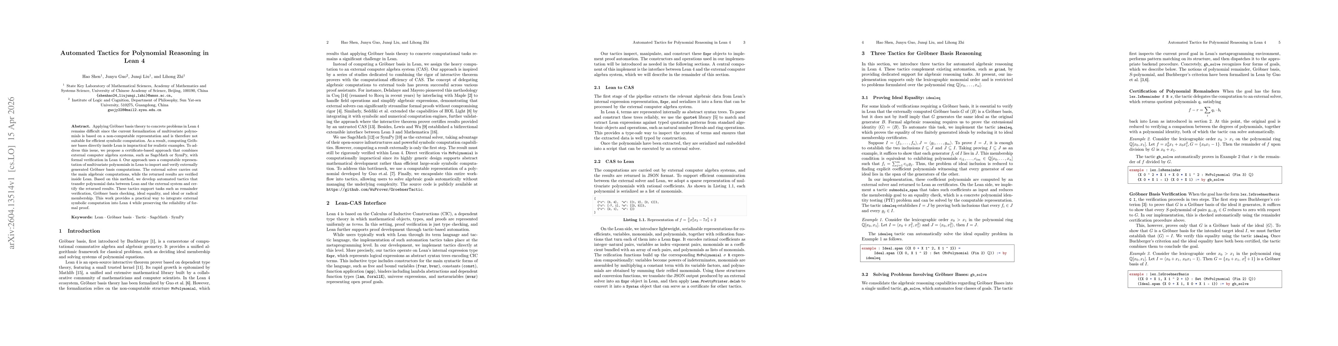 Thumbnail for Automated Tactics for Polynomial Reasoning in Lean 4