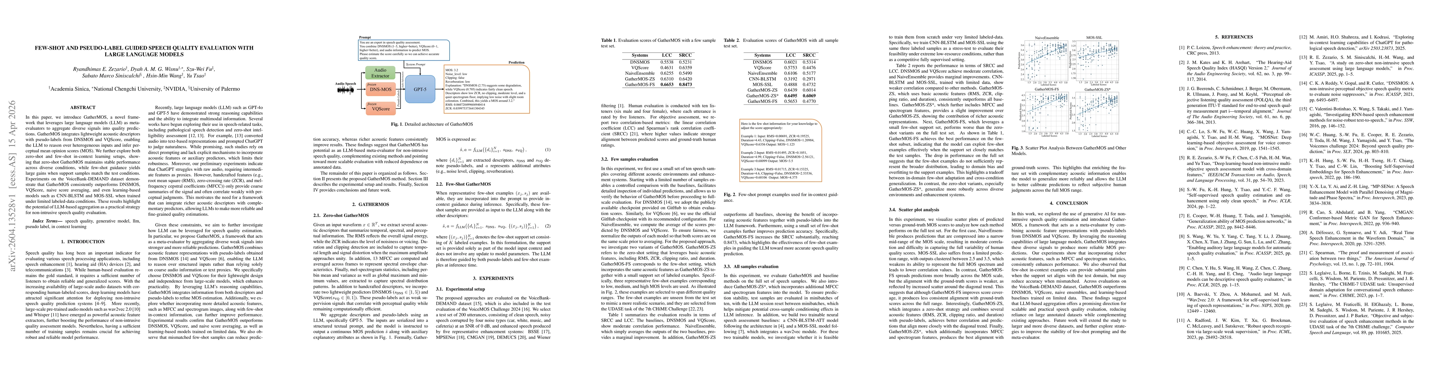 Thumbnail for Few-Shot and Pseudo-Label Guided Speech Quality Evaluation with Large Language Models