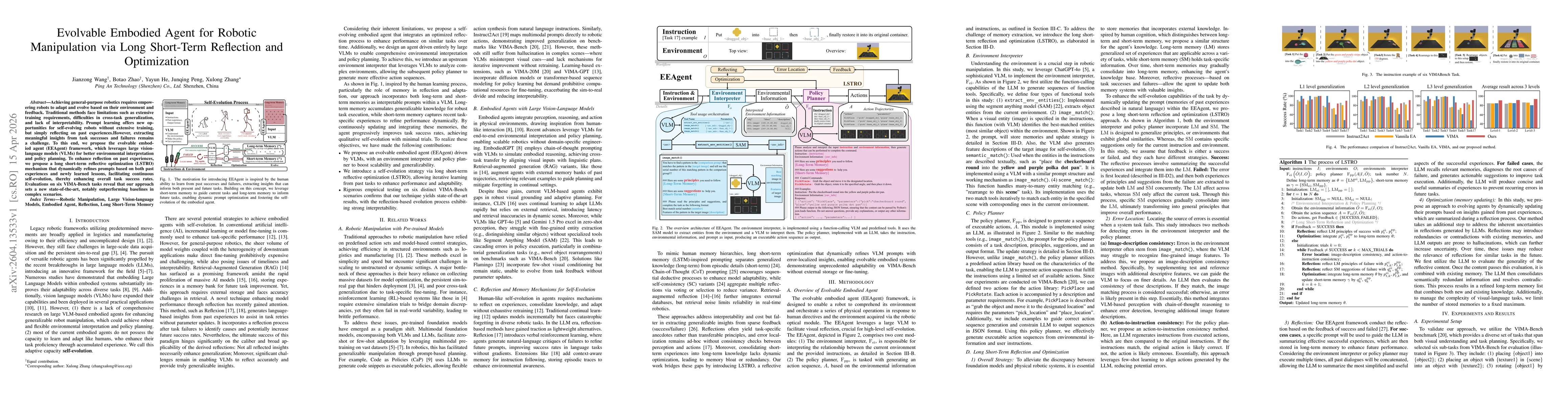 Thumbnail for Evolvable Embodied Agent for Robotic Manipulation via Long Short-Term Reflection and Optimization