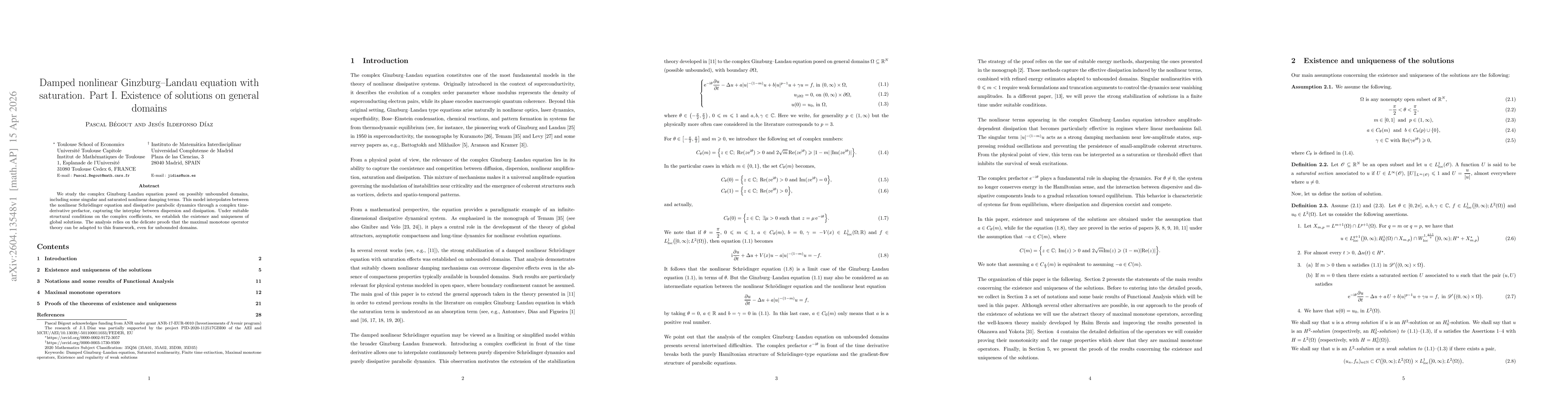 Thumbnail for Damped nonlinear Ginzburg-Landau equation with saturation. Part I. Existence of solutions on general domains