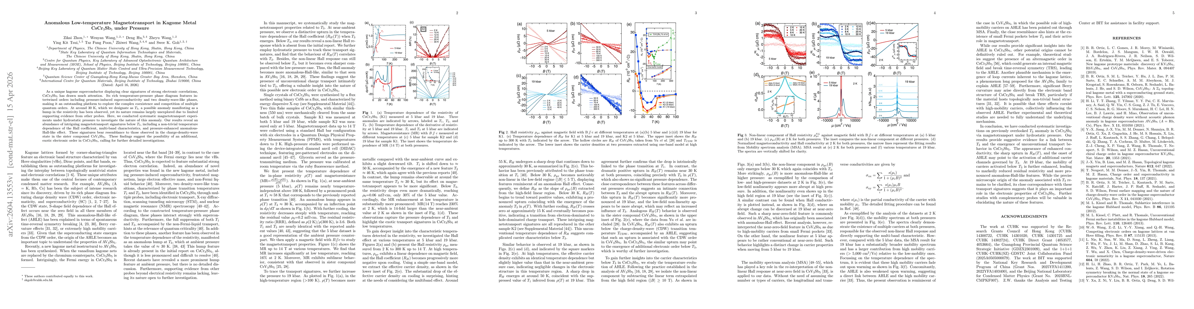 Thumbnail for Anomalous Low-temperature Magnetotransport in Kagome Metal CsCr$_3$Sb$_5$ under Pressure