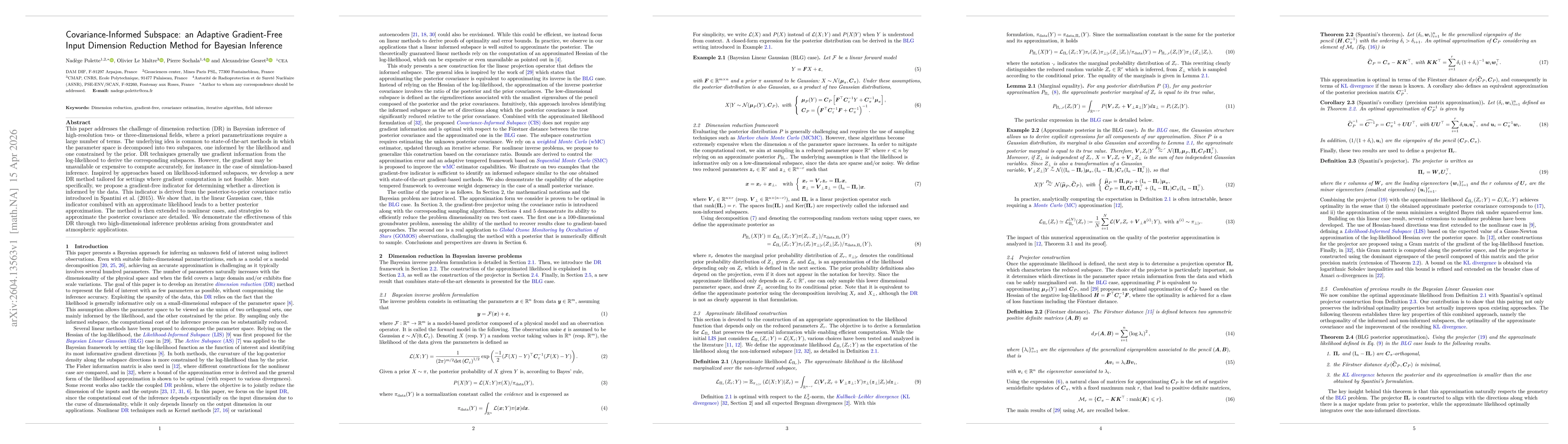 Thumbnail for Covariance-Informed Subspace: an Adaptive Gradient-Free Input Dimension Reduction Method for Bayesian Inference