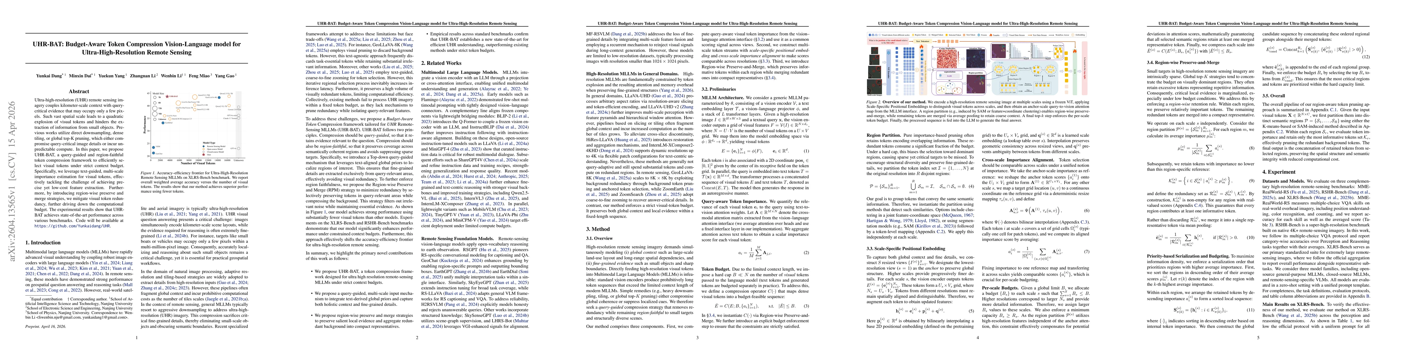 Thumbnail for UHR-BAT: Budget-Aware Token Compression Vision-Language model for Ultra-High-Resolution Remote Sensing