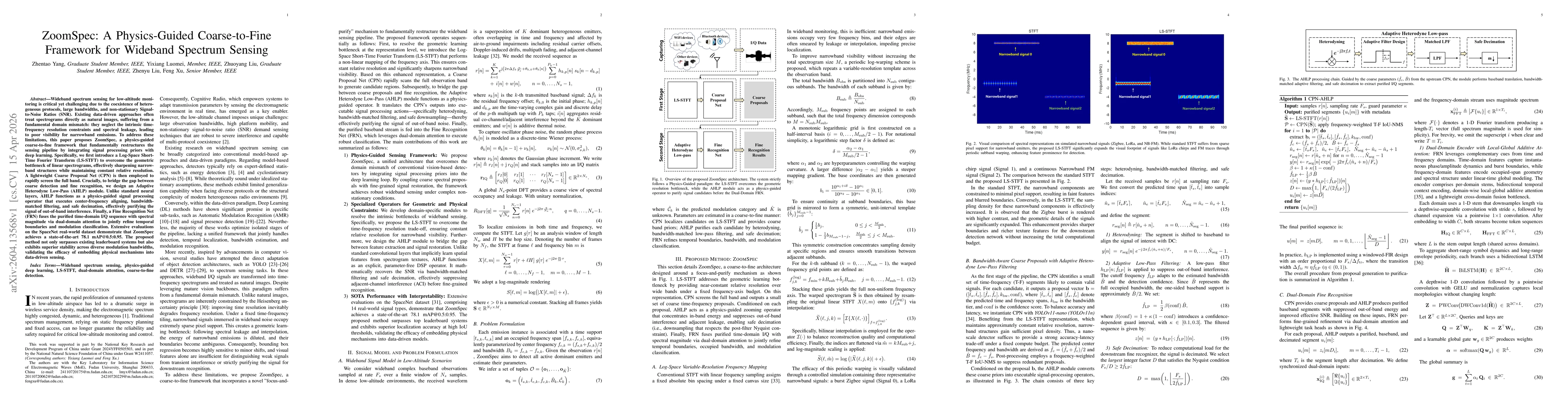 Thumbnail for ZoomSpec: A Physics-Guided Coarse-to-Fine Framework for Wideband Spectrum Sensing