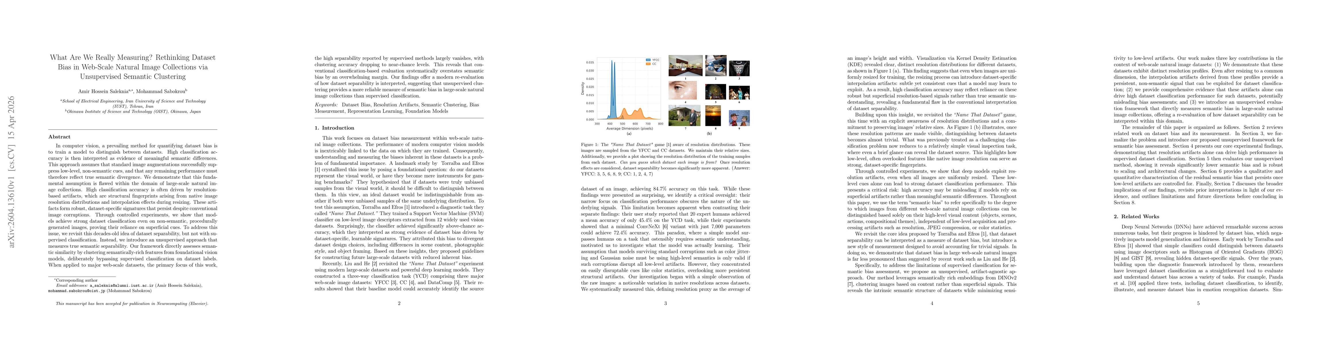 Thumbnail for What Are We Really Measuring? Rethinking Dataset Bias in Web-Scale Natural Image Collections via Unsupervised Semantic Clustering