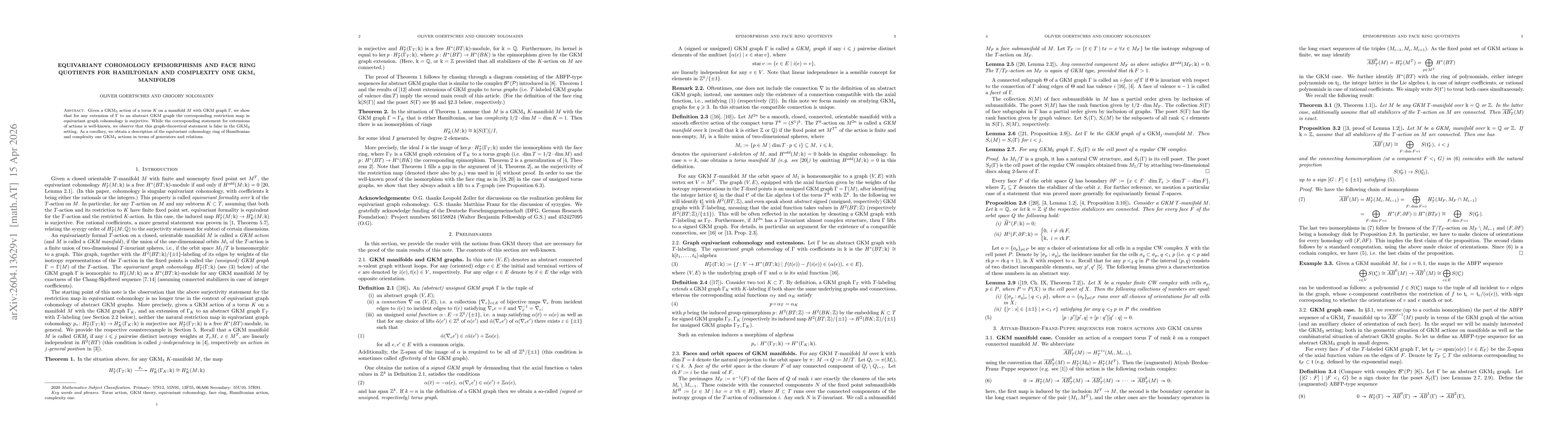 Thumbnail for Equivariant cohomology epimorphisms and face ring quotients for Hamiltonian and complexity one GKM$_4$ manifolds