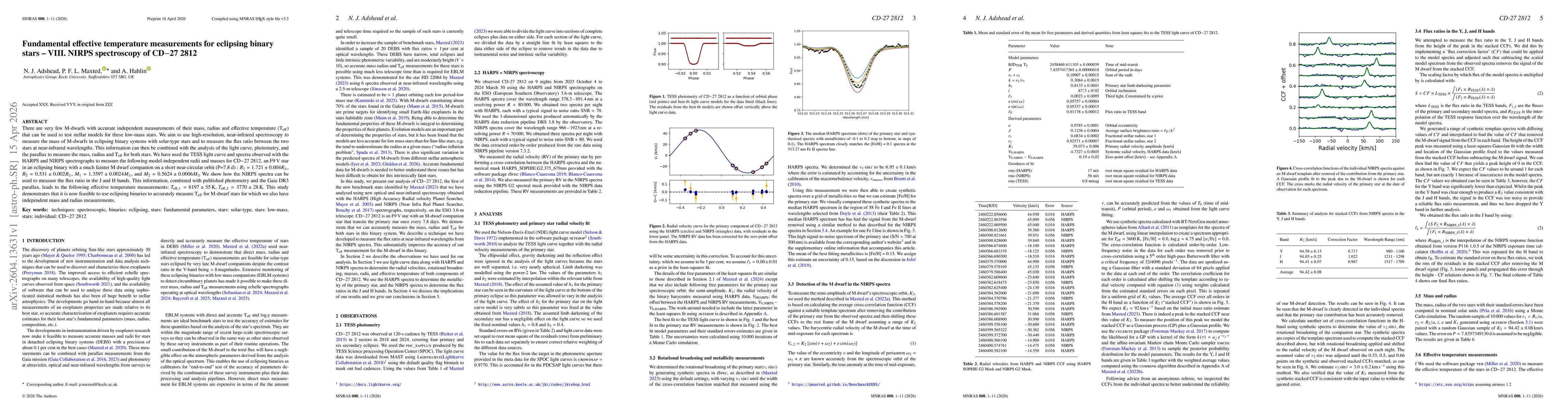 Thumbnail for Fundamental effective temperature measurements for eclipsing binary stars -- VIII. NIRPS spectroscopy of CD-27 2812