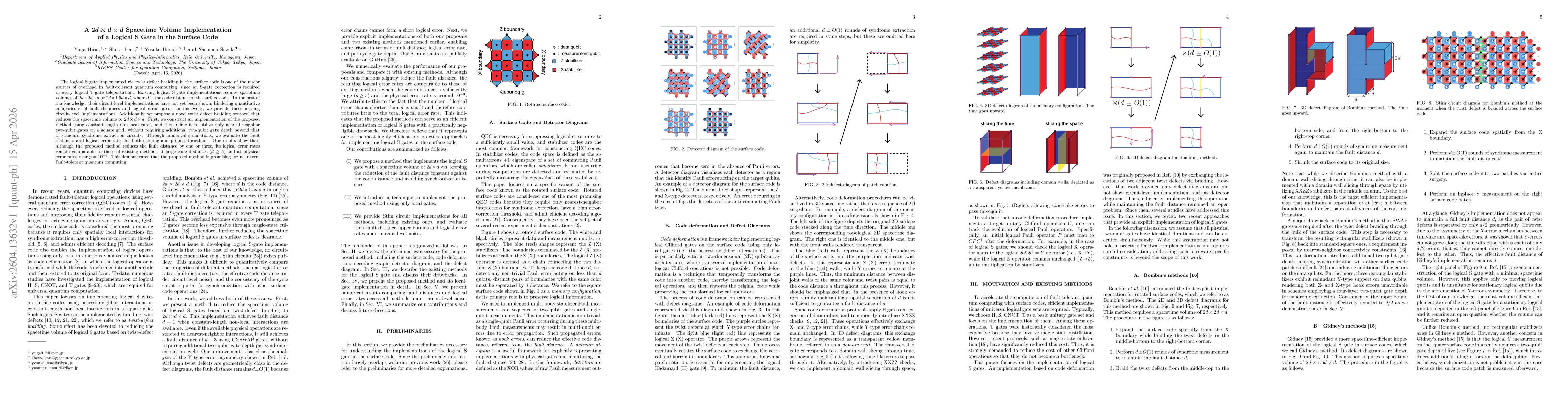 Thumbnail for A $\boldsymbol{2d \times d \times d}$ Spacetime Volume Implementation of a Logical S Gate in the Surface Code