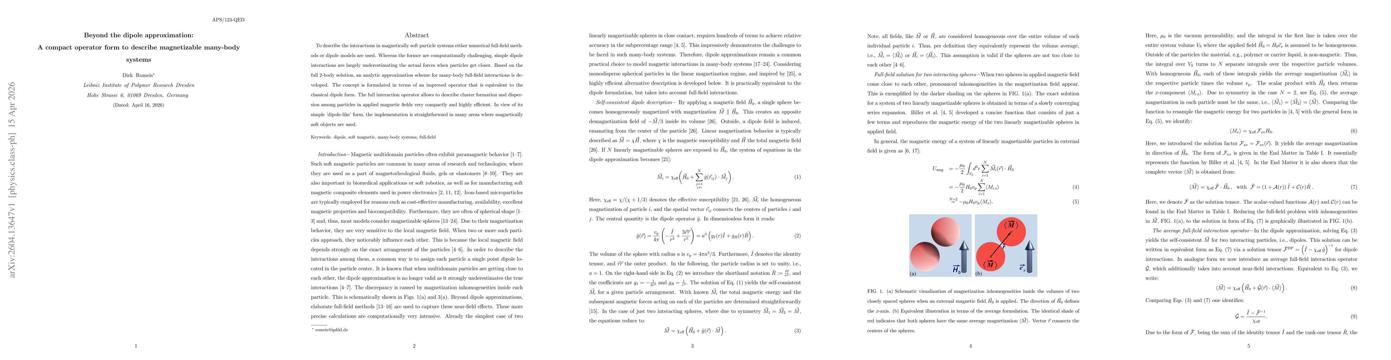 Thumbnail for Beyond the dipole approximation: A compact operator form to describe magnetizable many-body systems
