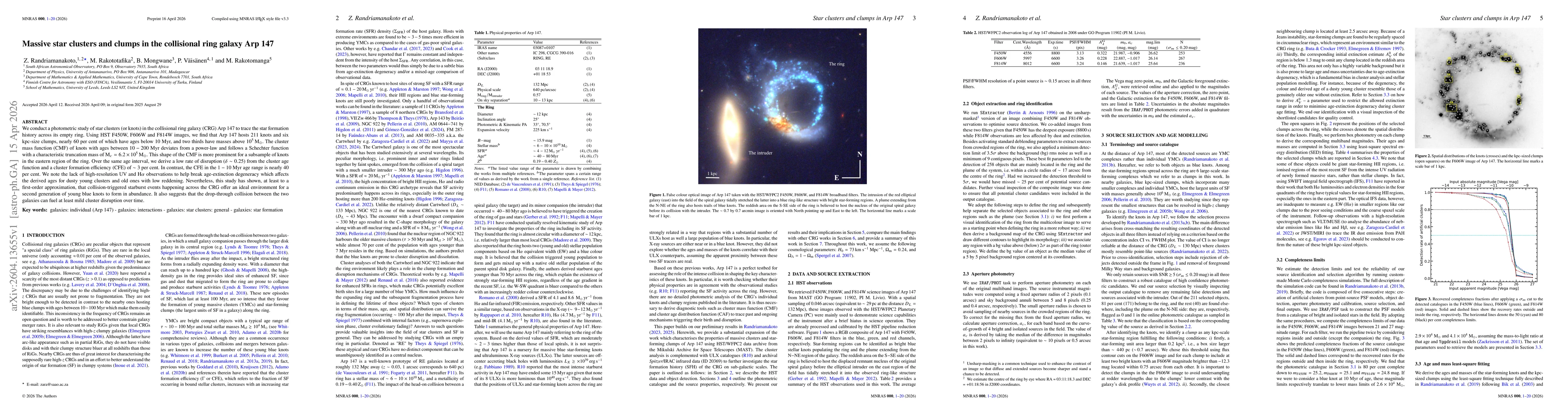Thumbnail for Massive star clusters and clumps in the collisional ring galaxy Arp 147