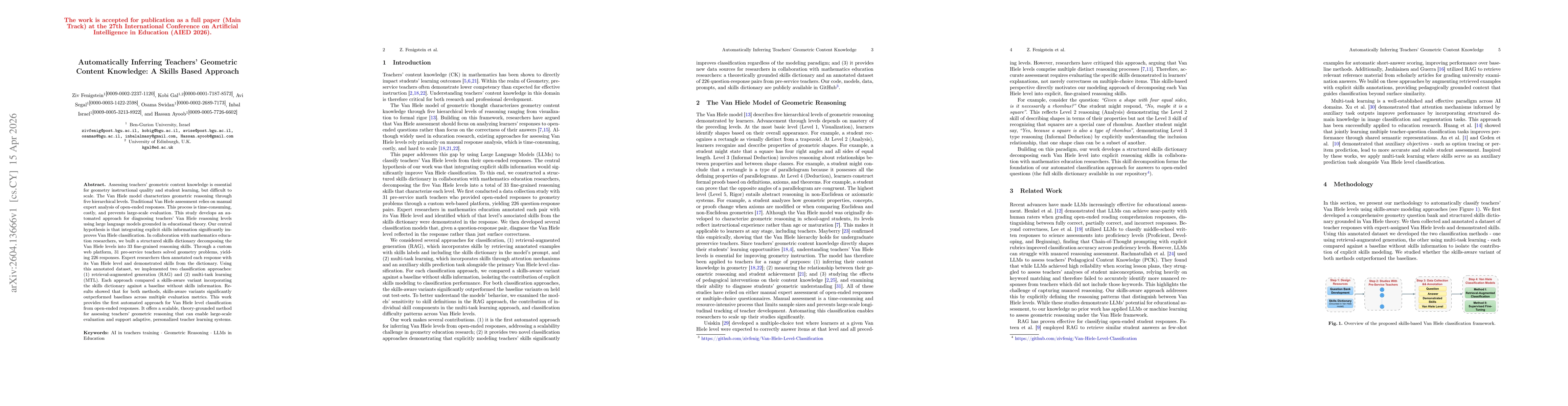 Thumbnail for Automatically Inferring Teachers' Geometric Content Knowledge: A Skills Based Approach