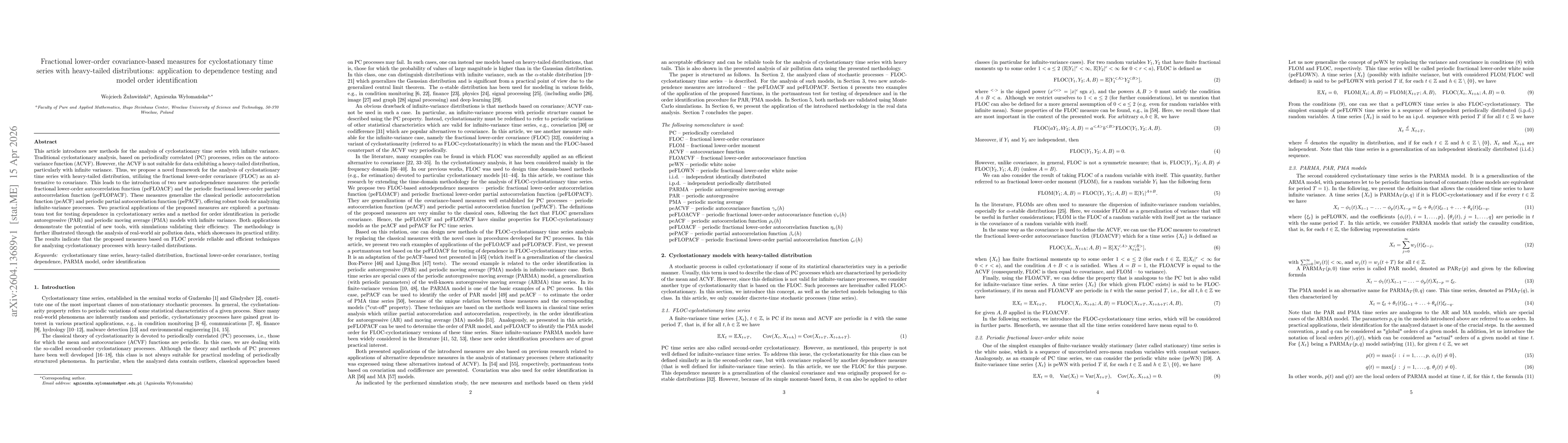 Thumbnail for Fractional lower-order covariance-based measures for cyclostationary time series with heavy-tailed distributions: application to dependence testing and model order identification