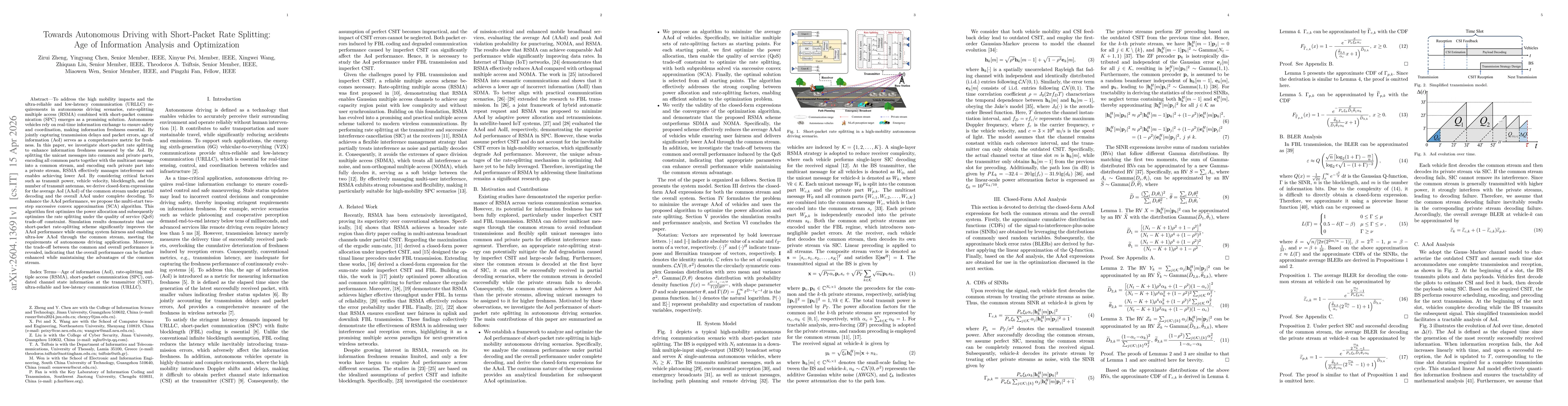 Thumbnail for Towards Autonomous Driving with Short-Packet Rate Splitting: Age of Information Analysis and Optimization