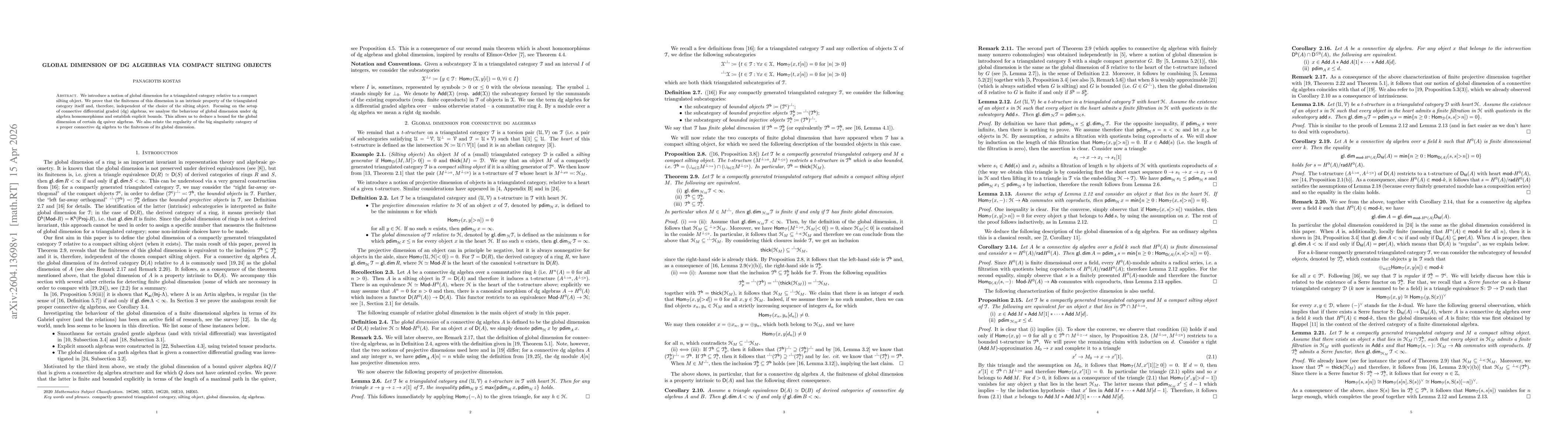 Thumbnail for Global dimension of dg algebras via compact silting objects