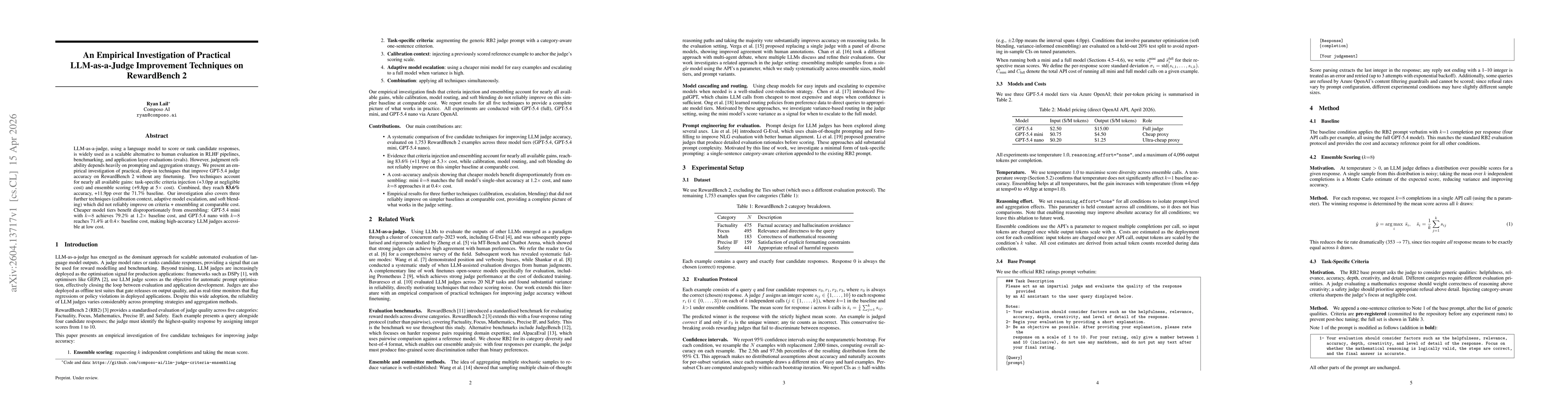 Thumbnail for An Empirical Investigation of Practical LLM-as-a-Judge Improvement Techniques on RewardBench 2