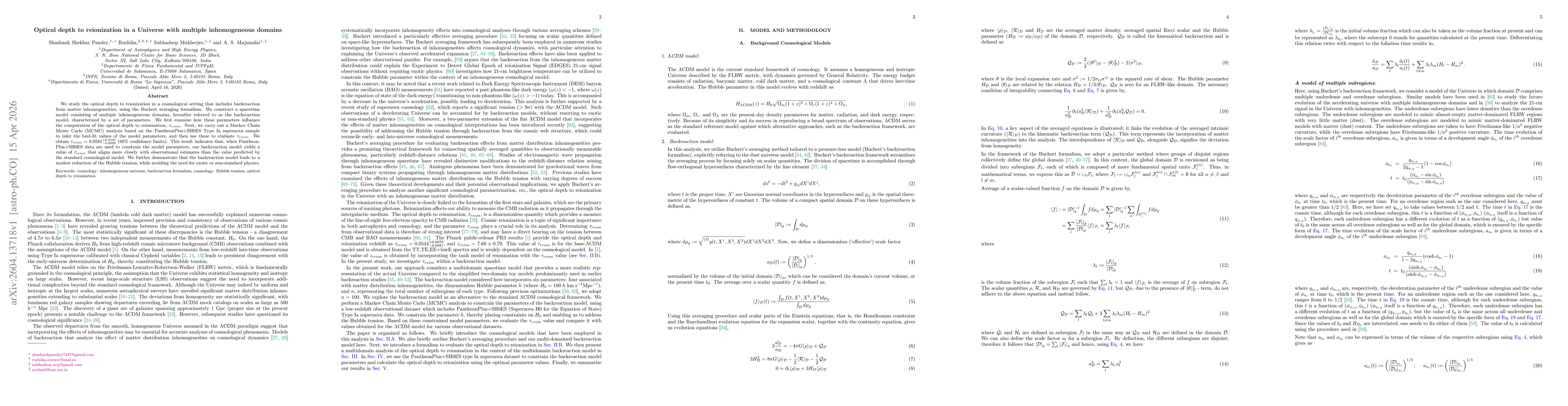 Thumbnail for Optical depth to reionization in a Universe with multiple inhomogeneous domains