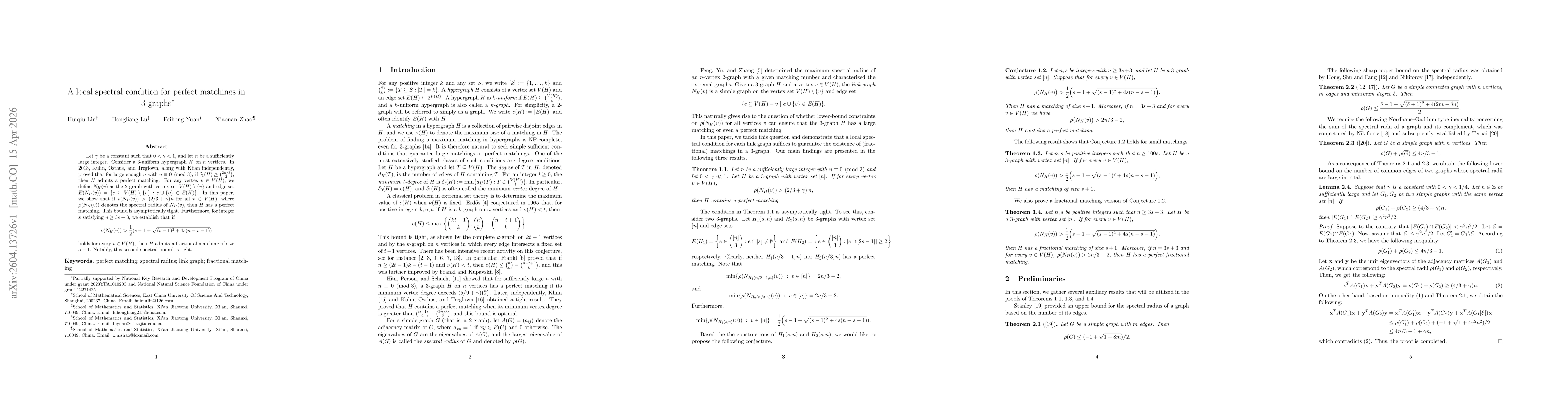 Thumbnail for A local spectral condition for perfect matchings in 3-graphs