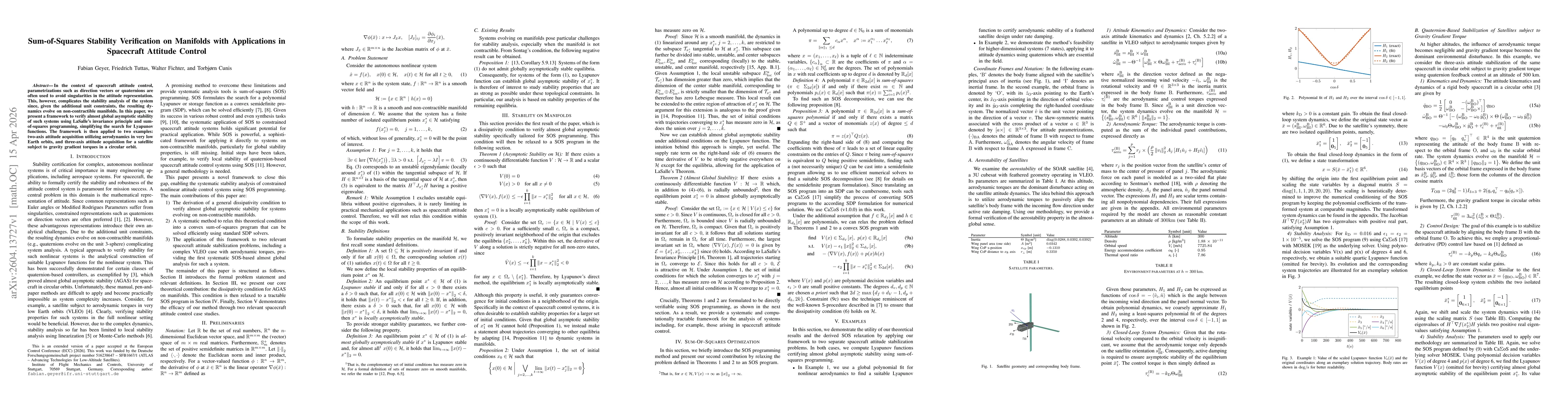 Thumbnail for Sum-of-Squares Stability Verification on Manifolds with Applications in Spacecraft Attitude Control