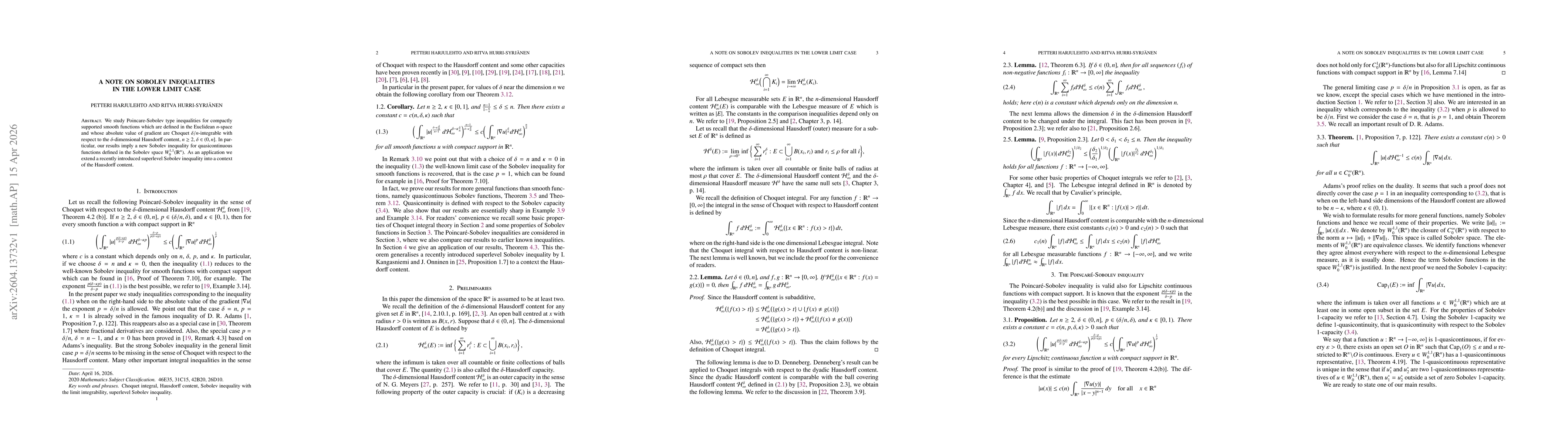 Thumbnail for A note on Sobolev inequalities in the lower limit case