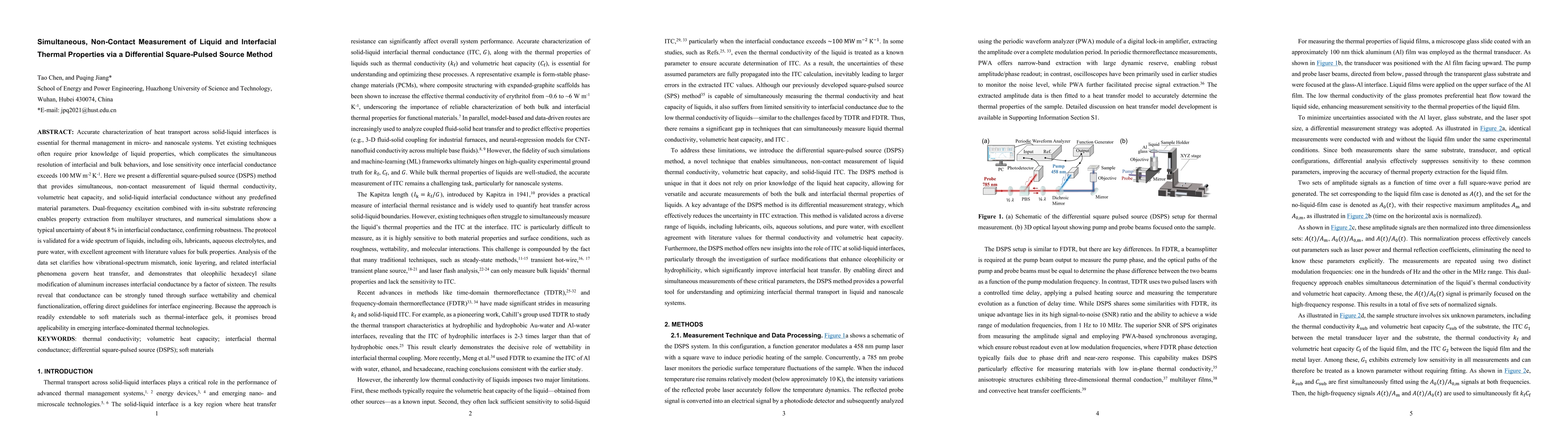 Thumbnail for Simultaneous, Non-Contact Measurement of Liquid and Interfacial Thermal Properties via a Differential Square-Pulsed Source Method