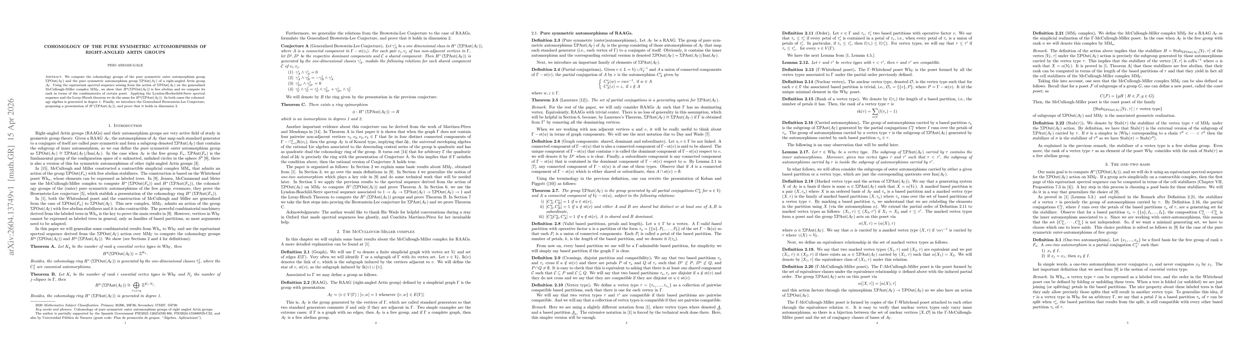 Thumbnail for Cohomology of the pure symmetric automorphisms of right-angled Artin groups