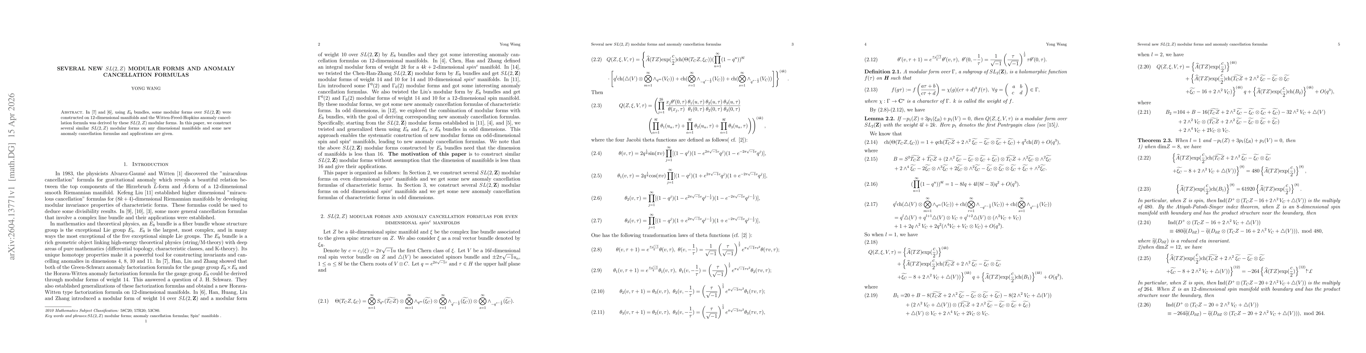 Thumbnail for Several new $SL(2,Z)$ modular forms and anomaly cancellation formulas