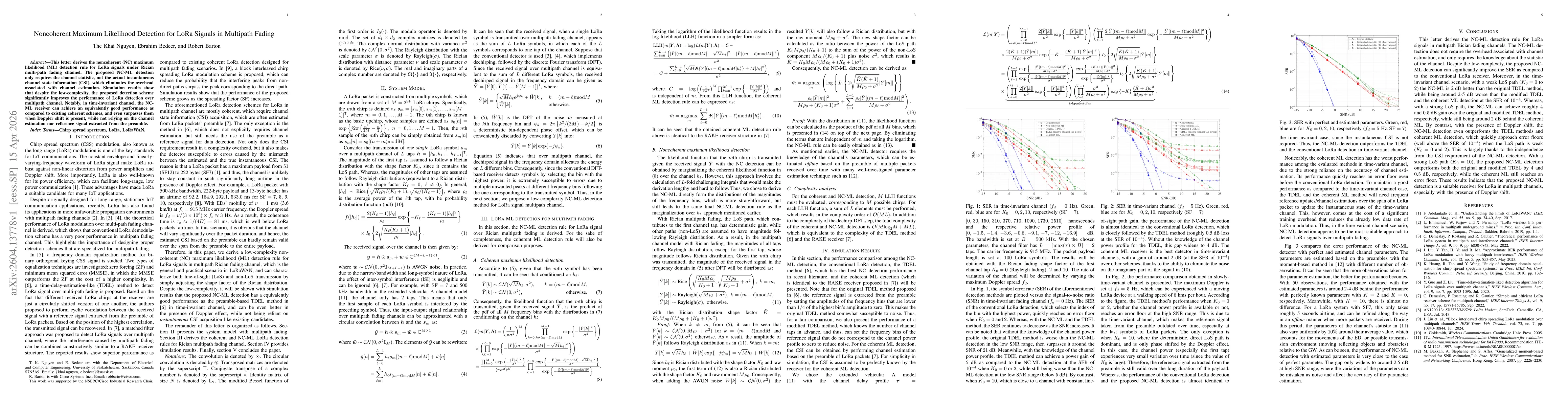 Thumbnail for Noncoherent Maximum Likelihood Detection for LoRa Signals in Multipath Fading