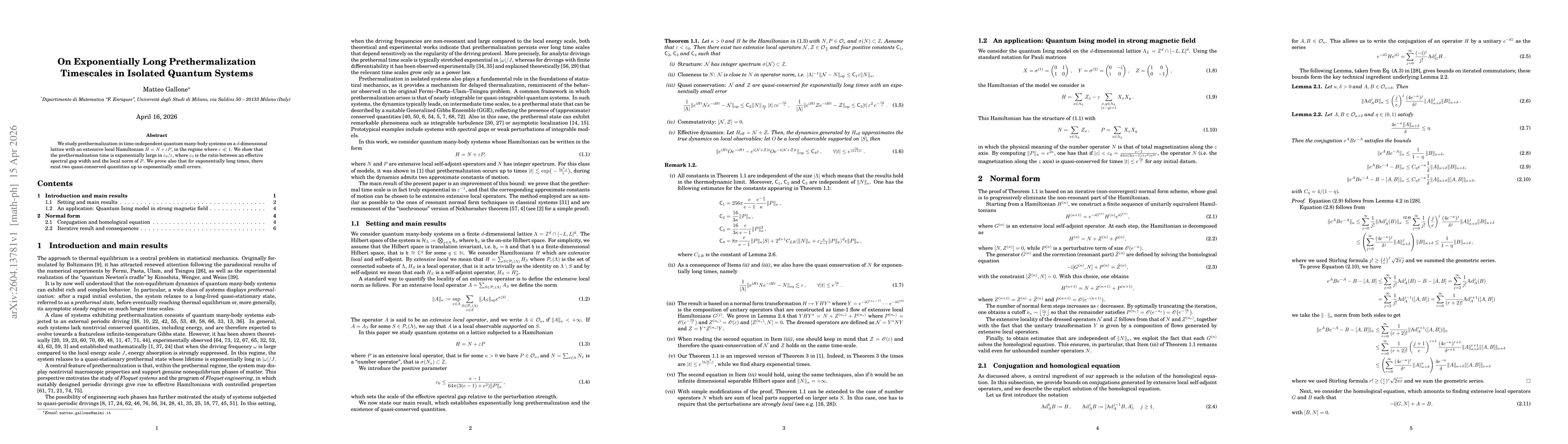 Thumbnail for On Exponentially Long Prethermalization Timescales in Isolated Quantum Systems