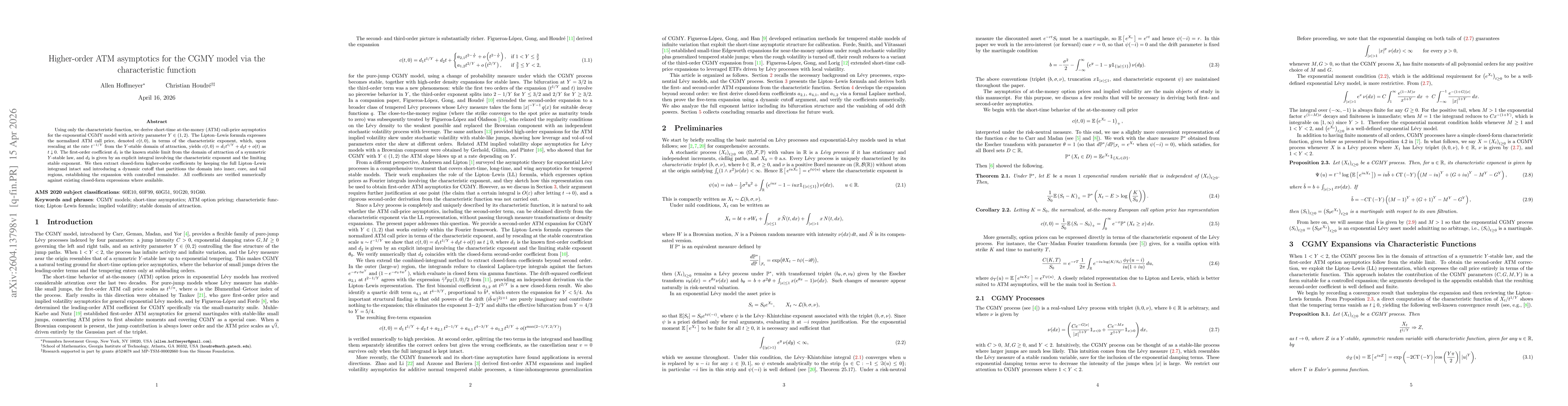 Thumbnail for Higher-order ATM asymptotics for the CGMY model via the characteristic function