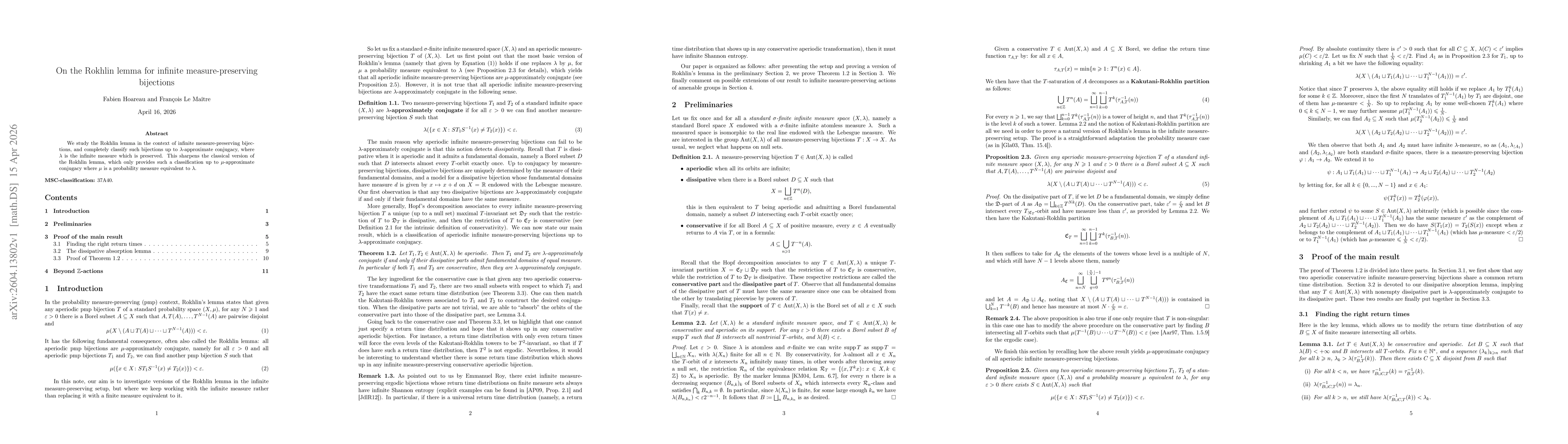 Thumbnail for On the Rokhlin lemma for infinite measure-preserving bijections