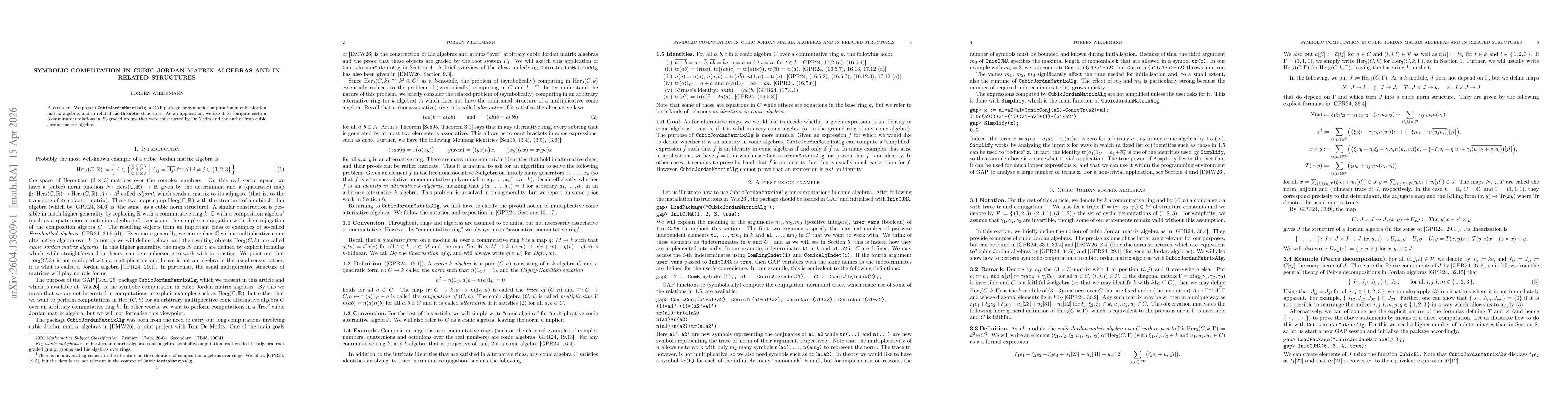 Thumbnail for Symbolic computation in cubic Jordan matrix algebras and in related structures