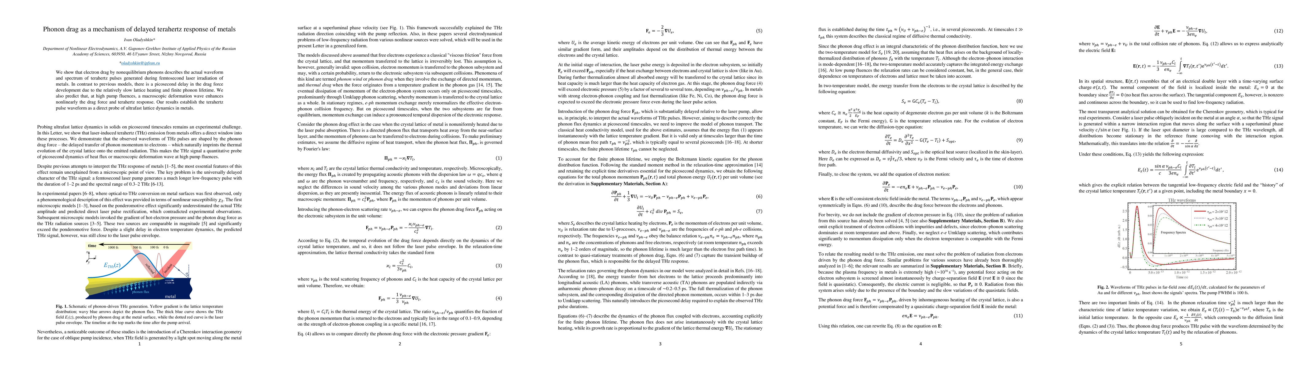 Thumbnail for Phonon drag as a mechanism of delayed terahertz response of metals