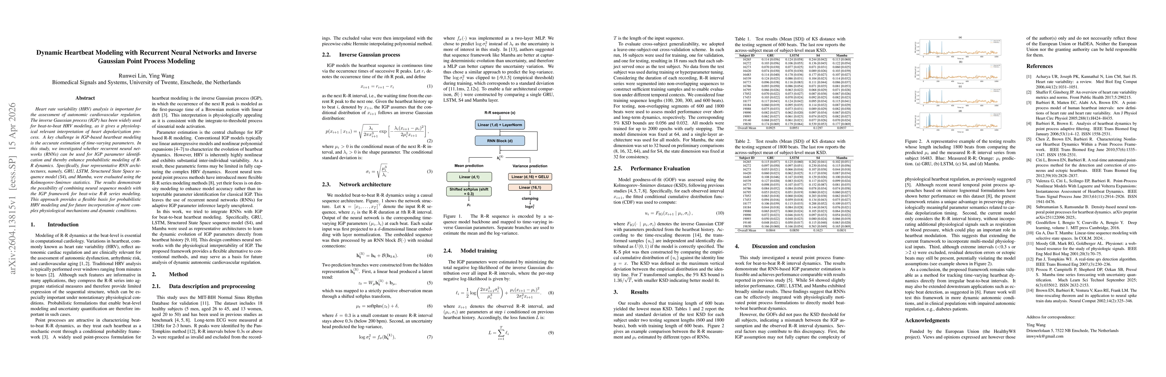 Thumbnail for Dynamic Heartbeat Modeling with Recurrent Neural Networks and Inverse Gaussian Point Process Modeling