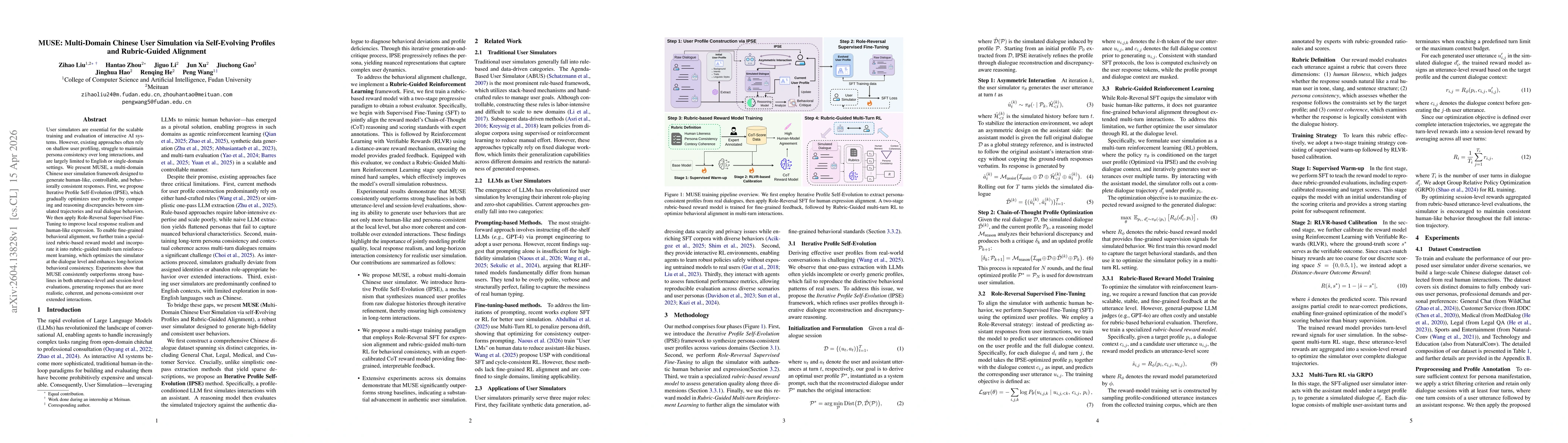 Thumbnail for MUSE: Multi-Domain Chinese User Simulation via Self-Evolving Profiles and Rubric-Guided Alignment