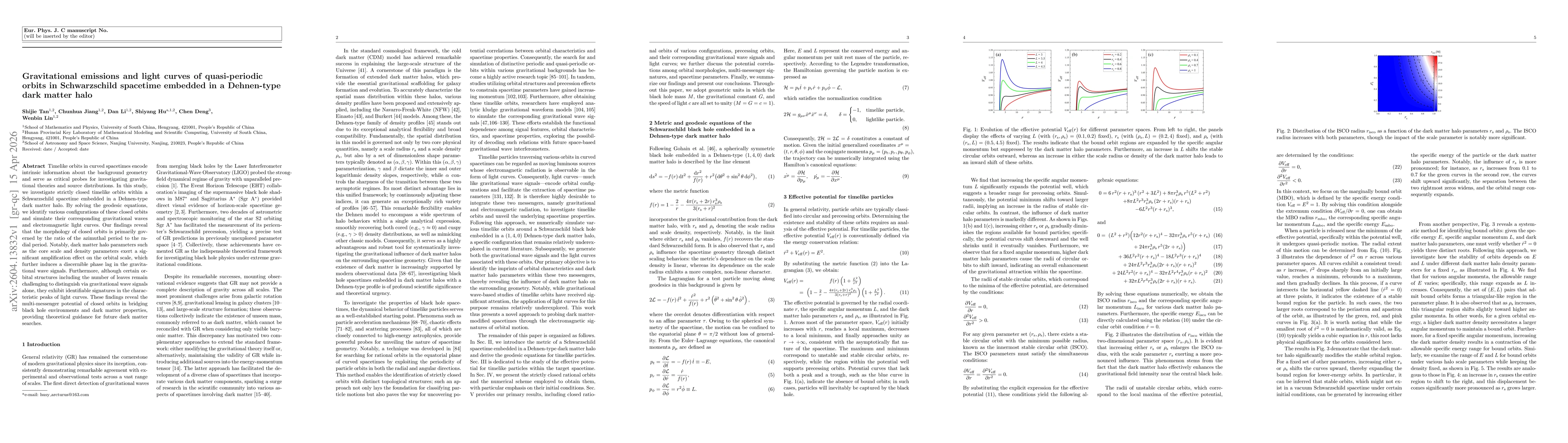 Thumbnail for Gravitational emissions and light curves of quasi-periodic orbits in Schwarzschild spacetime embedded in a Dehnen-type dark matter halo